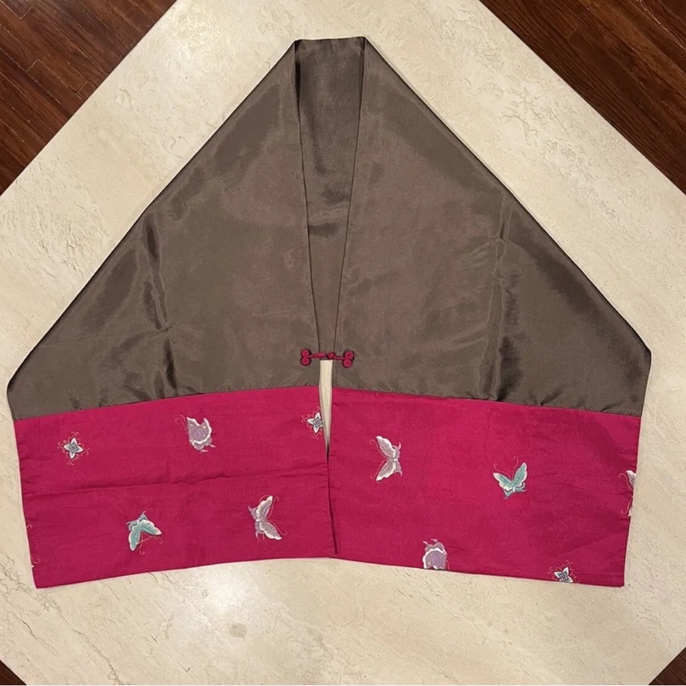 Satin Shawl with Butterfly Embroidery and Pockets - NWOT